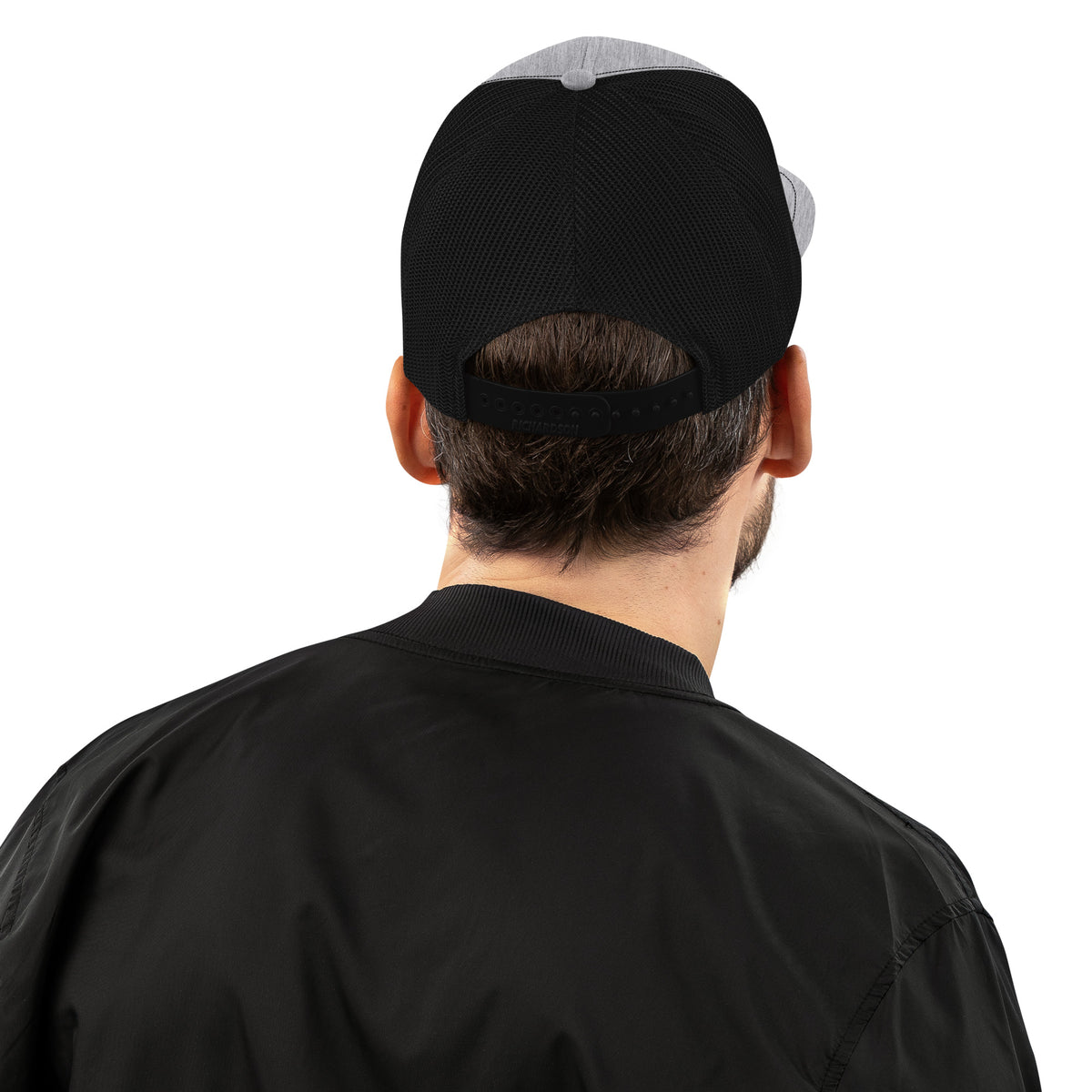 Baseball Cap, Mesh Back Snapback with Modern Black Embroidered Logo