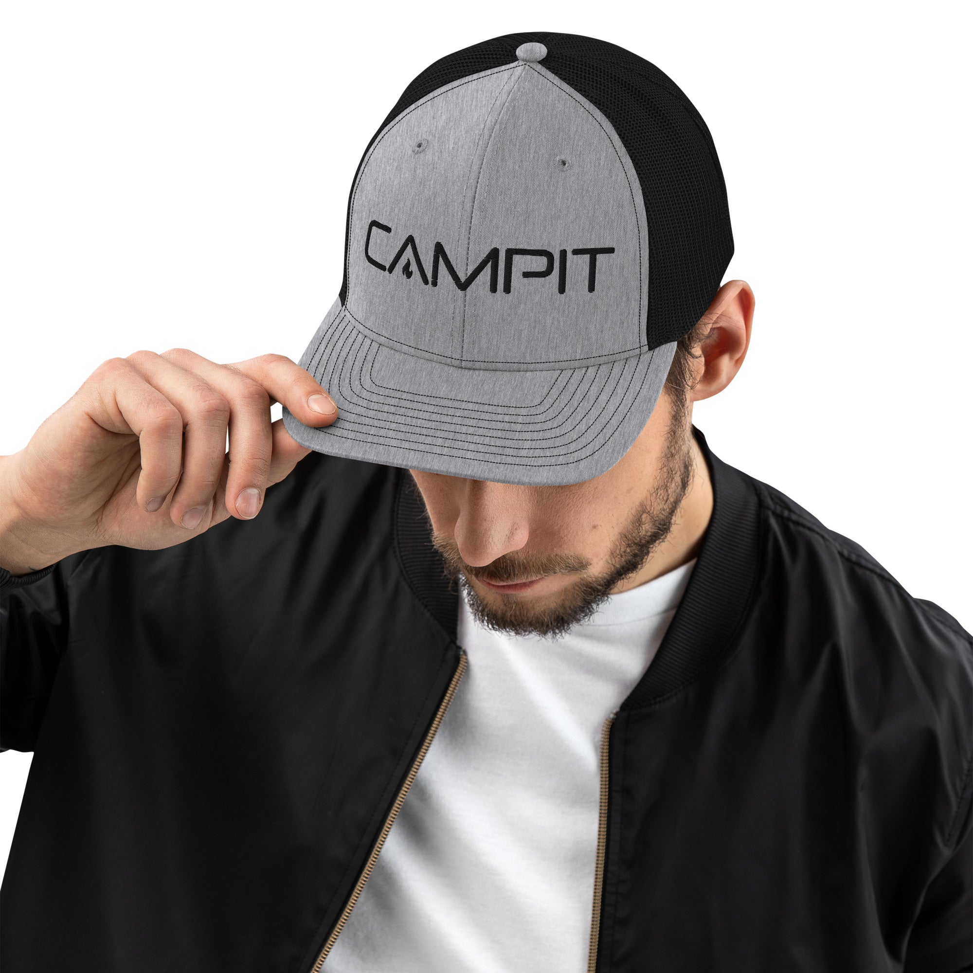Baseball Cap, Mesh Back Snapback with Modern Black Embroidered Logo