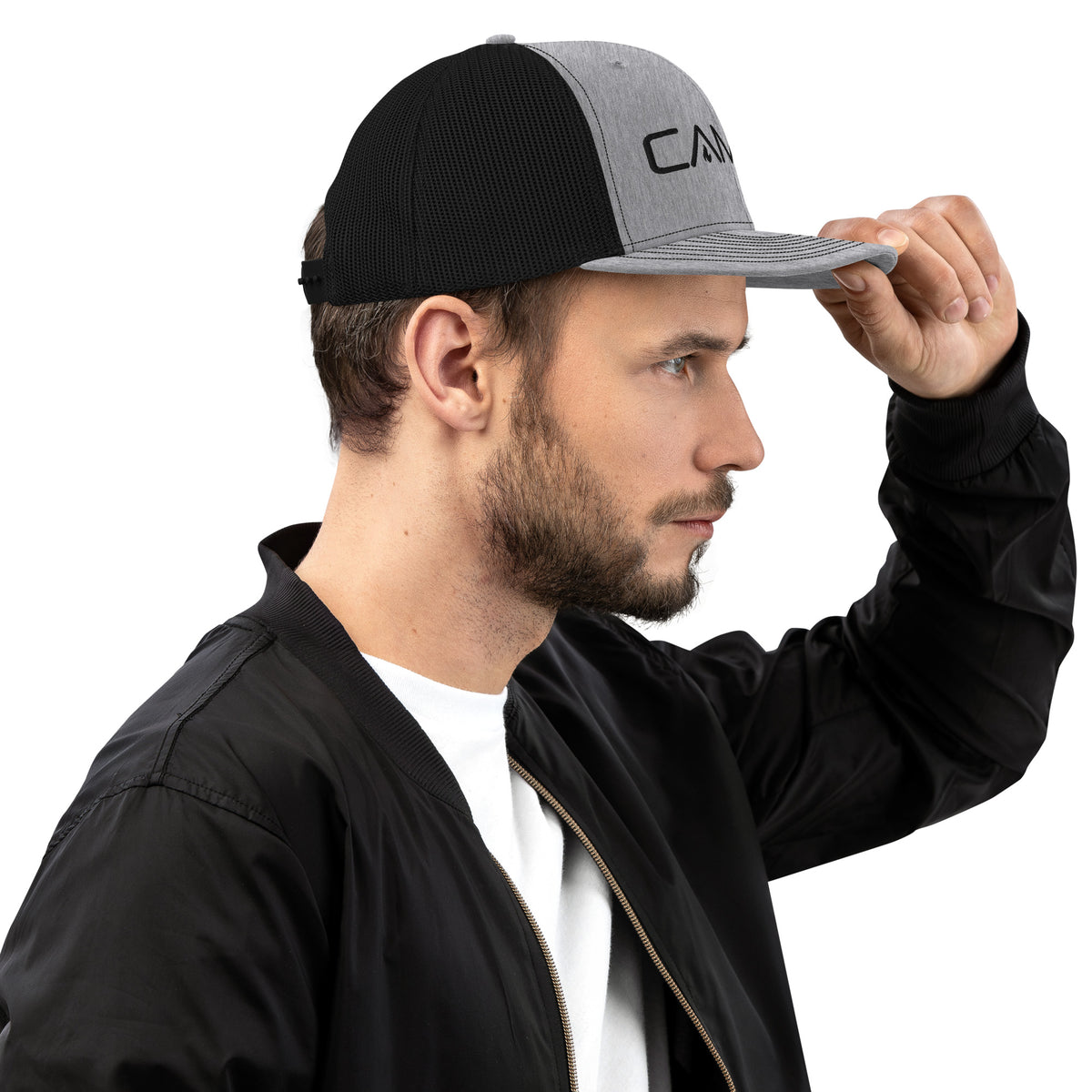 Baseball Cap, Mesh Back Snapback with Modern Black Embroidered Logo