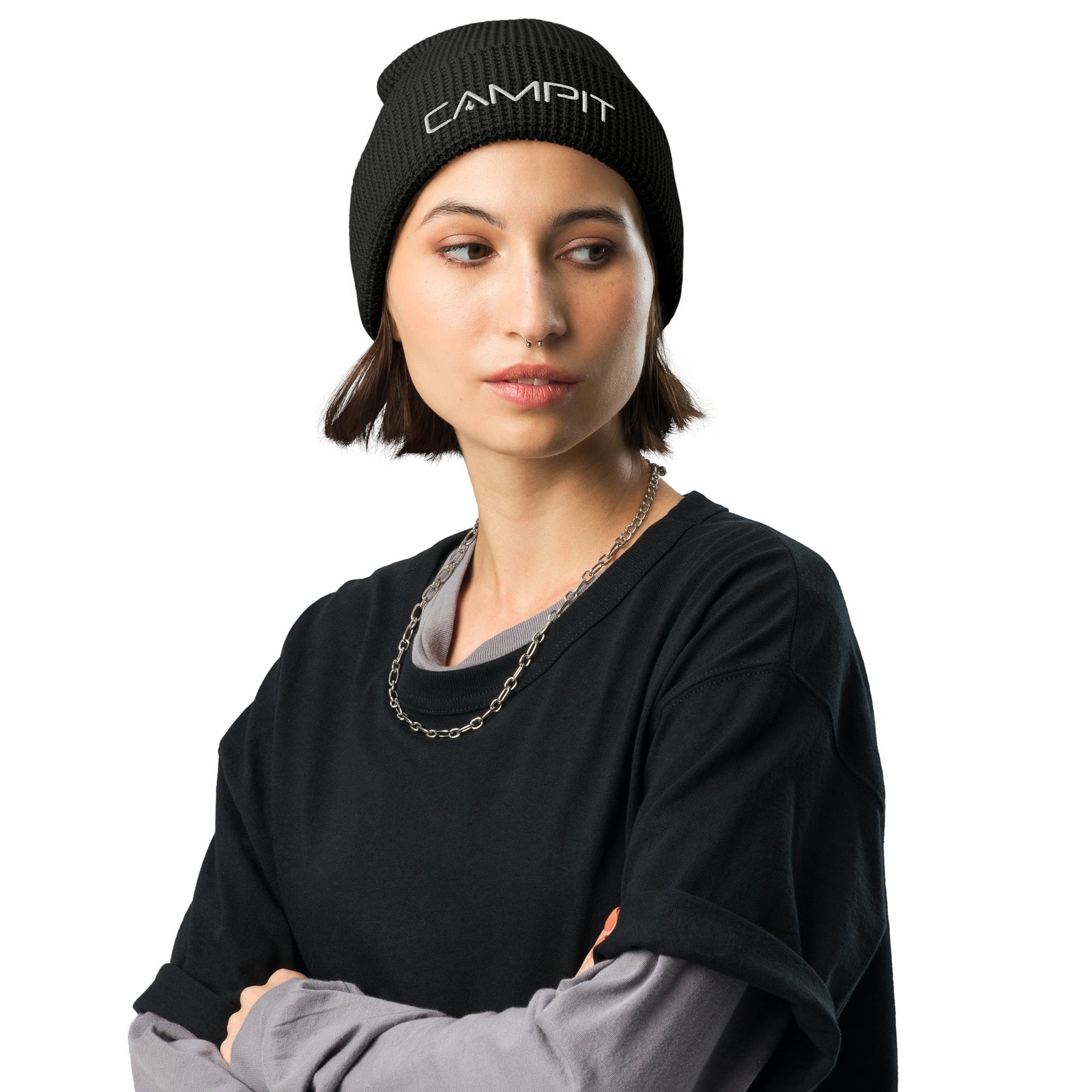 Beanie, Waffle Weave with White Embroidered Logo