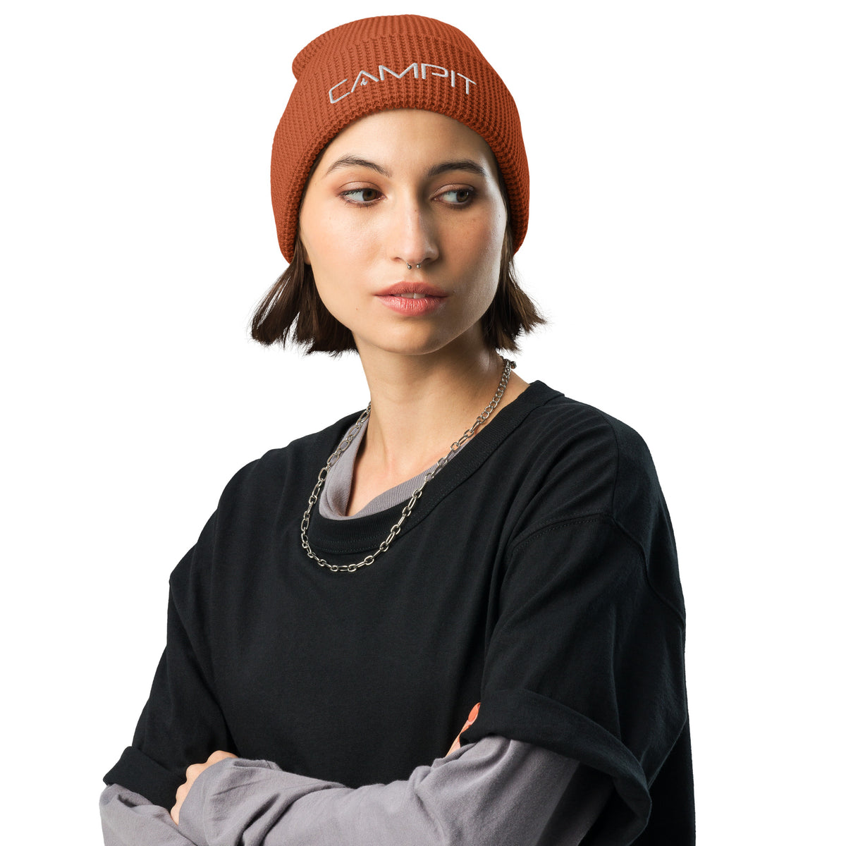 Beanie, Waffle Weave with White Embroidered Logo