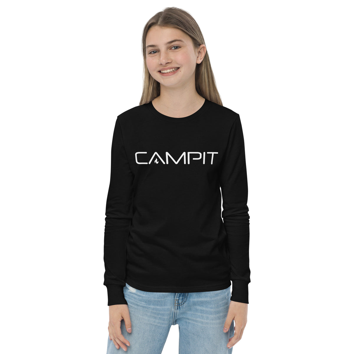 Youth Long Sleeve T-shirt with Modern White Logo