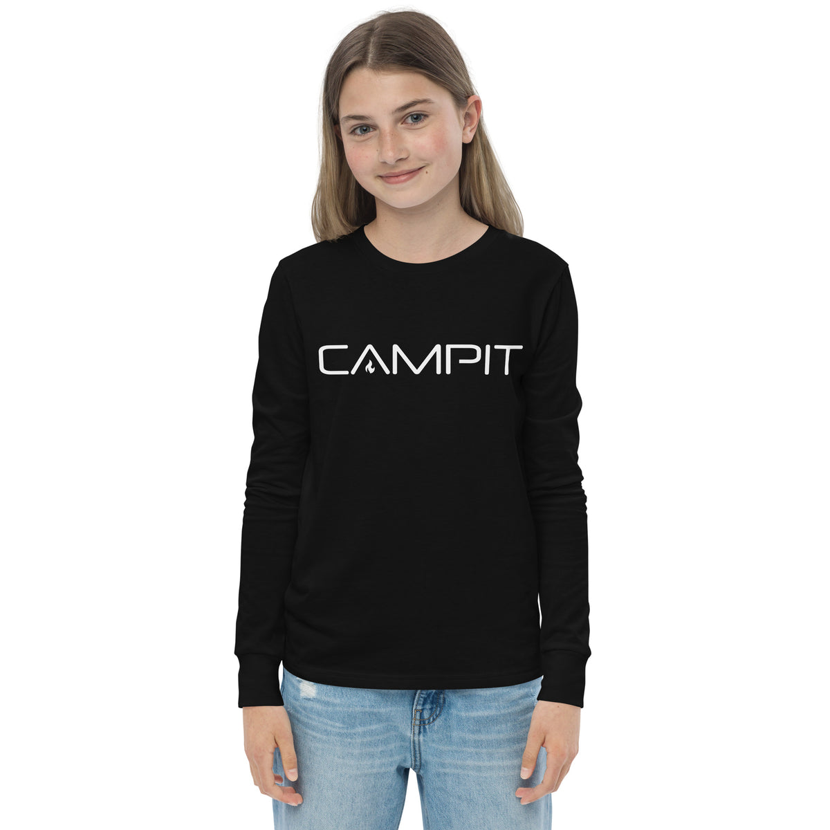 Youth Long Sleeve T-shirt with Modern White Logo