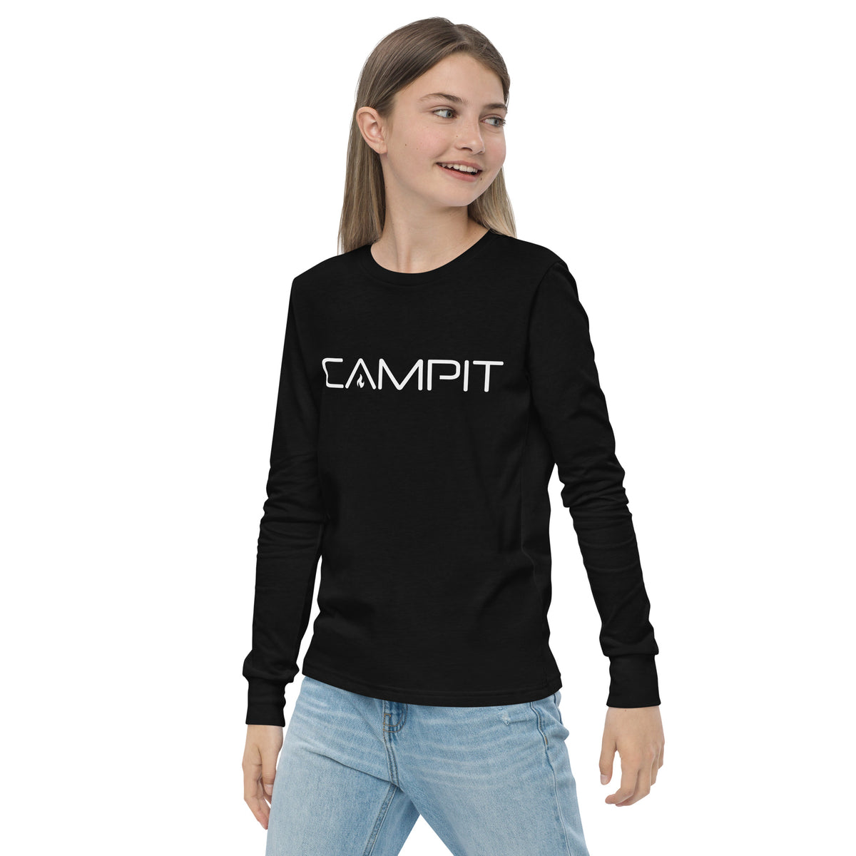Youth Long Sleeve T-shirt with Modern White Logo