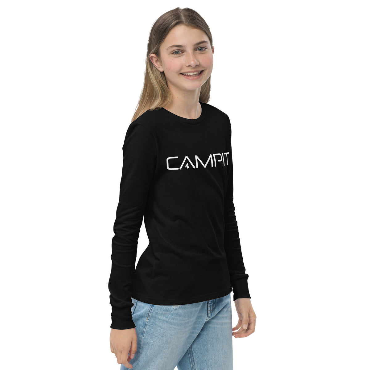 Youth Long Sleeve T-shirt with Modern White Logo
